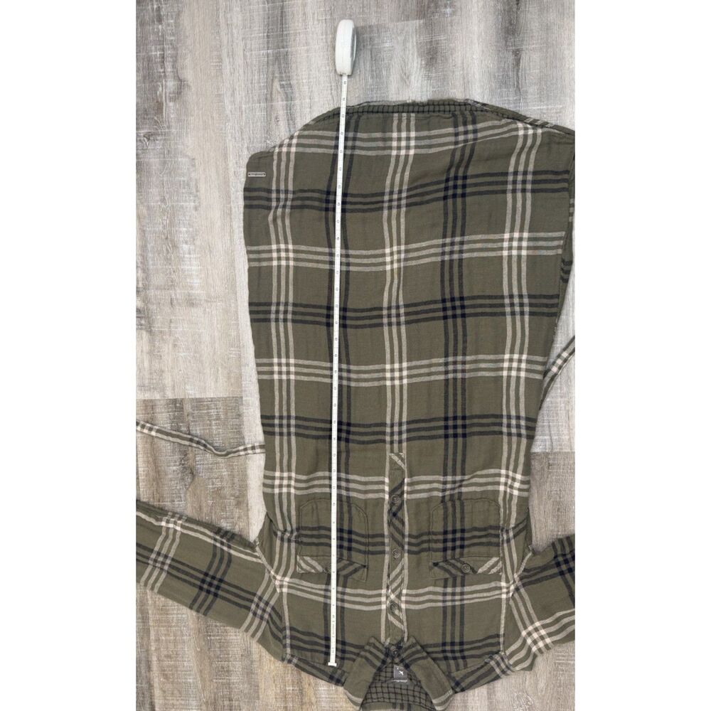 Vintage Eddie Bauer Olive Green, Navy, and White Plaid Shirt Dress - Picture 11 of 16